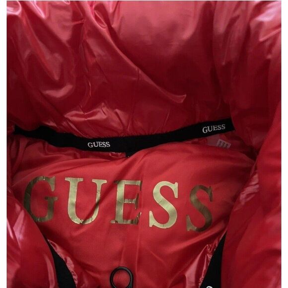 GUESS Women's Quilted Red Chevron Packable Zip Puffer Jacket Coat 22QMP180, Sz M - Picture 9 of 11
